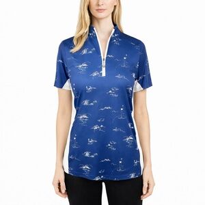 San Soleil Navy Golf Print Top 1/4 Zip UV 50 Cooling Outdoors Active S/S Size L